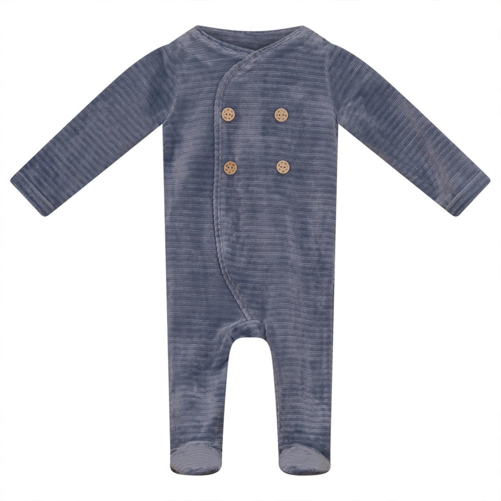Double Press Look Rib Velour Onesie in Grey Blue by Fragile Bebe