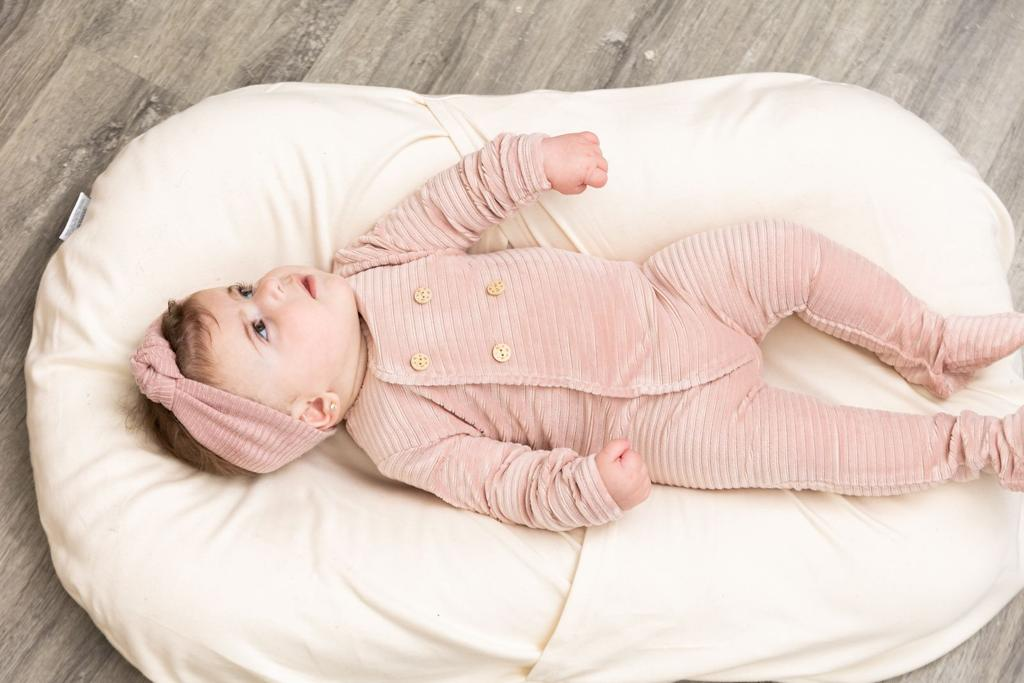 Double Press Look Rib Velour Onesie in Light Pink by Fragile Bebe