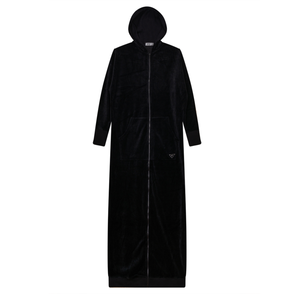 Hoodie Cotton Velour Robe in Black by FYI