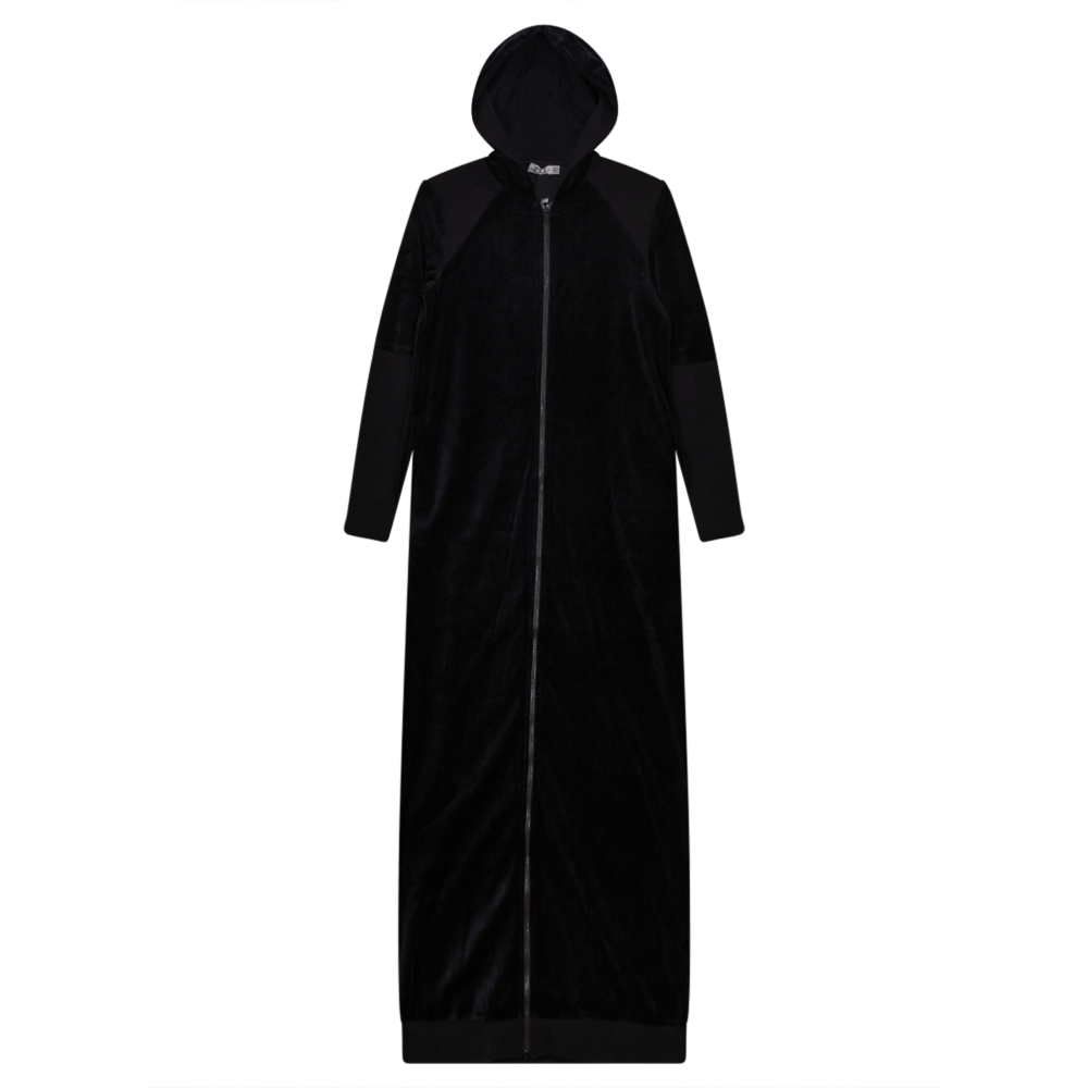 Cotton Velour Robe WIth Hoodie in Black by FYI