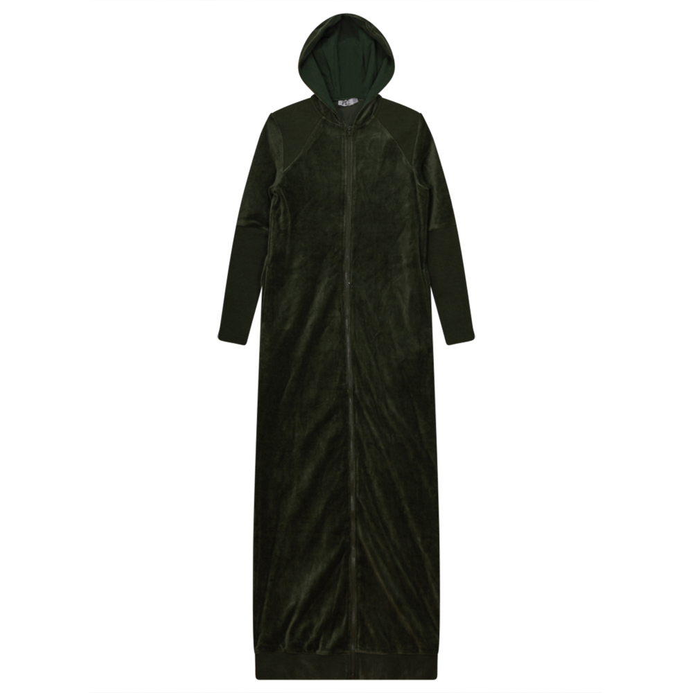 Cotton Velour Robe WIth Hoodie in Olive by FYI
