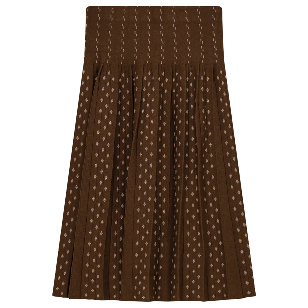 Pleated Gold Lurex Knit Skirt in Cognac Gold Lurex by Ginger