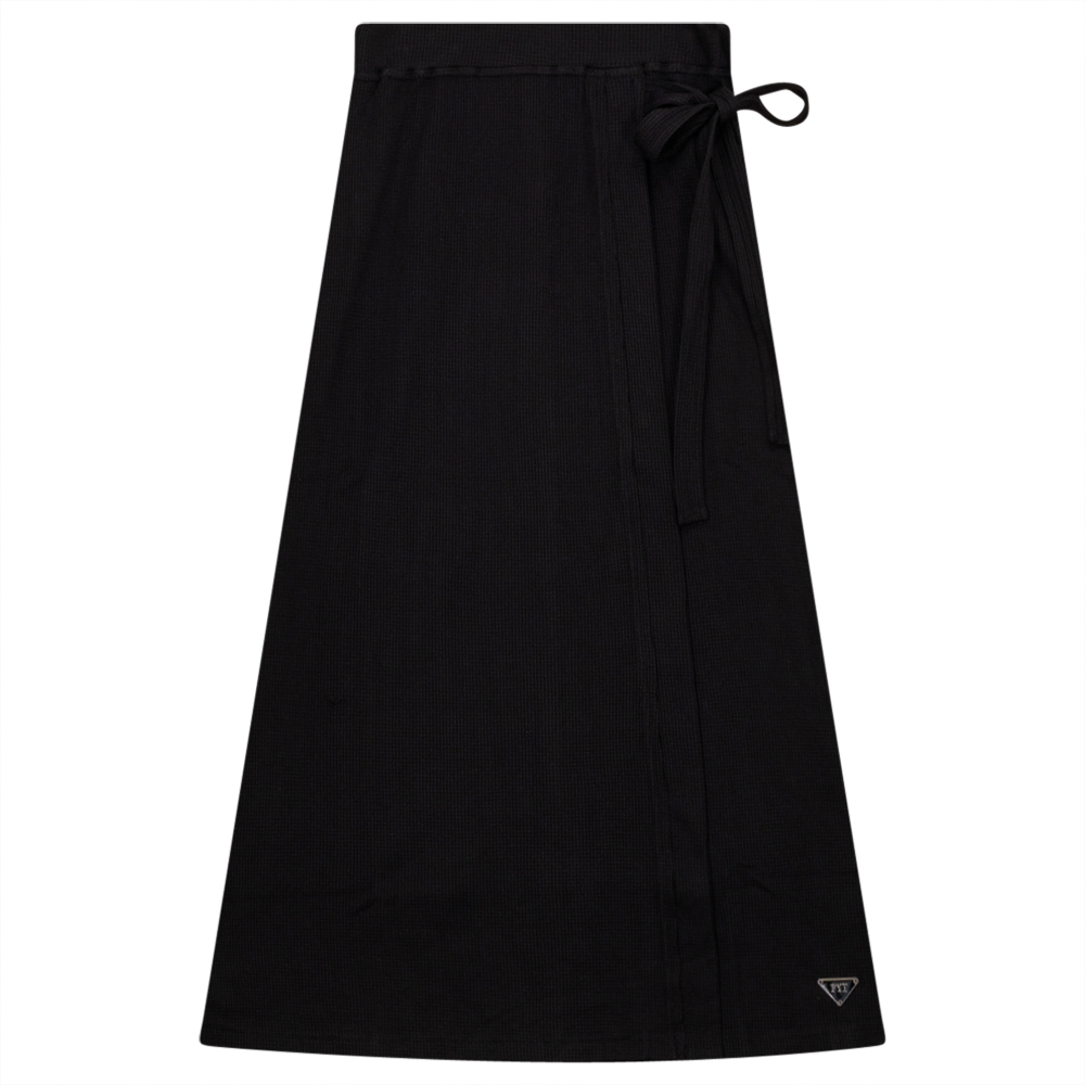 Small Waffle Long Skirt in Black by FYI