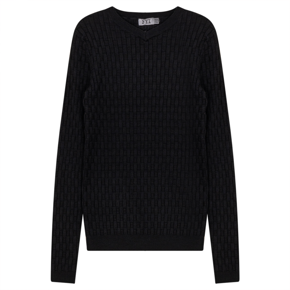 Knit Textured V-Neck Top in Black by FYI