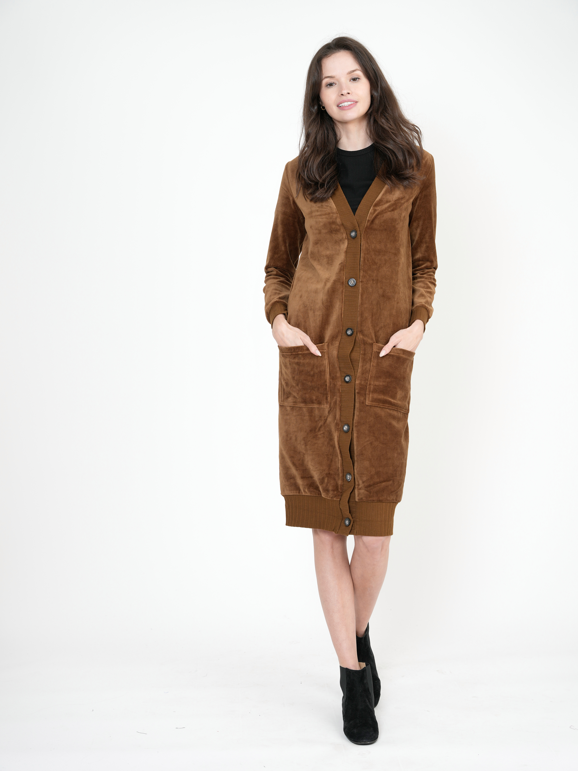 Cotton Velour Long Cardigan in by FYI