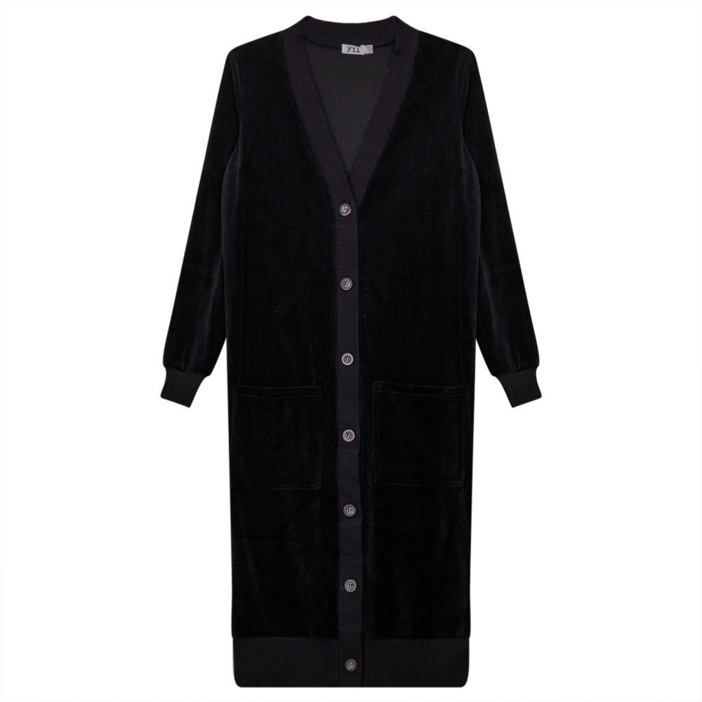 Cotton Velour Long Cardigan in Black by FYI