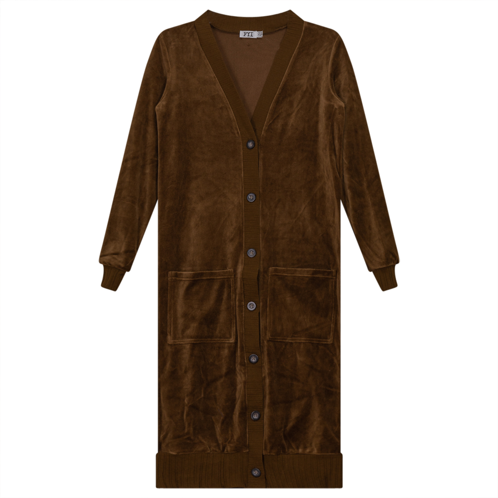Cotton Velour Long Cardigan in Pinecone by FYI