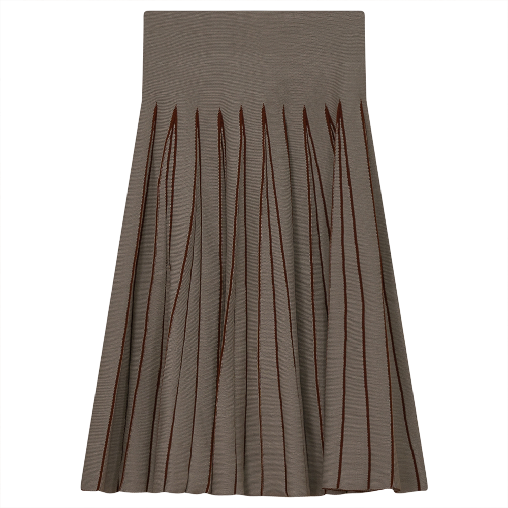 Jersey Kint Pleated Skirt in Stone Cognac by Ginger