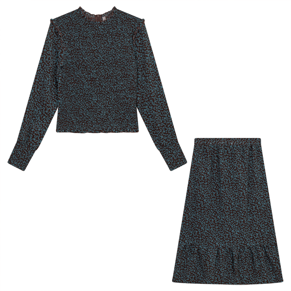 Smocked Flower Print 2PC Set in Brown by Ginger
