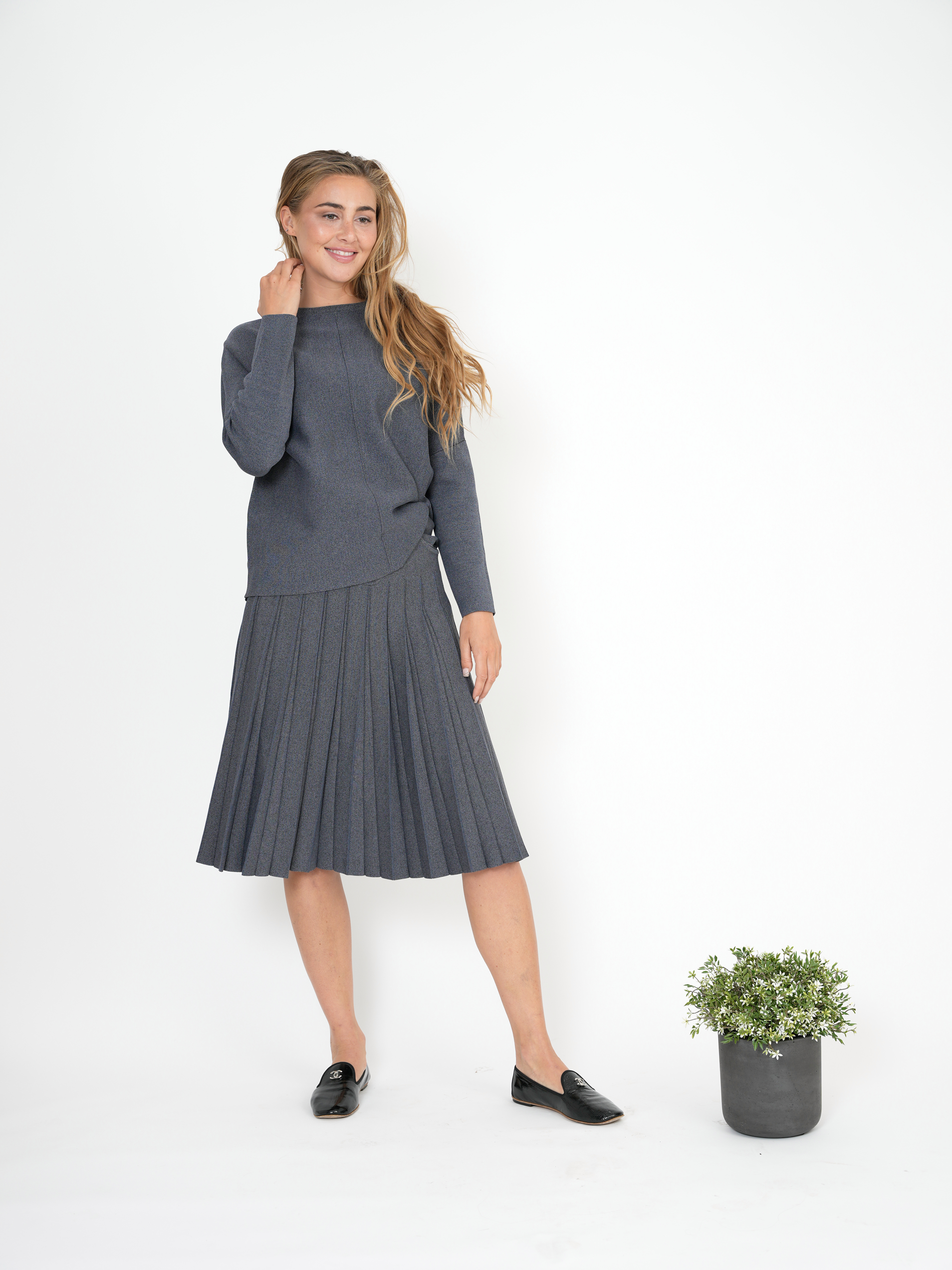 Pleated Knit Skirt in by Ginger