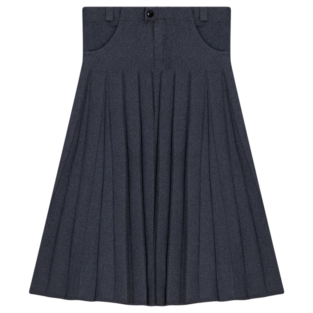 Pleated Knit Skirt in Denim Mix by Ginger