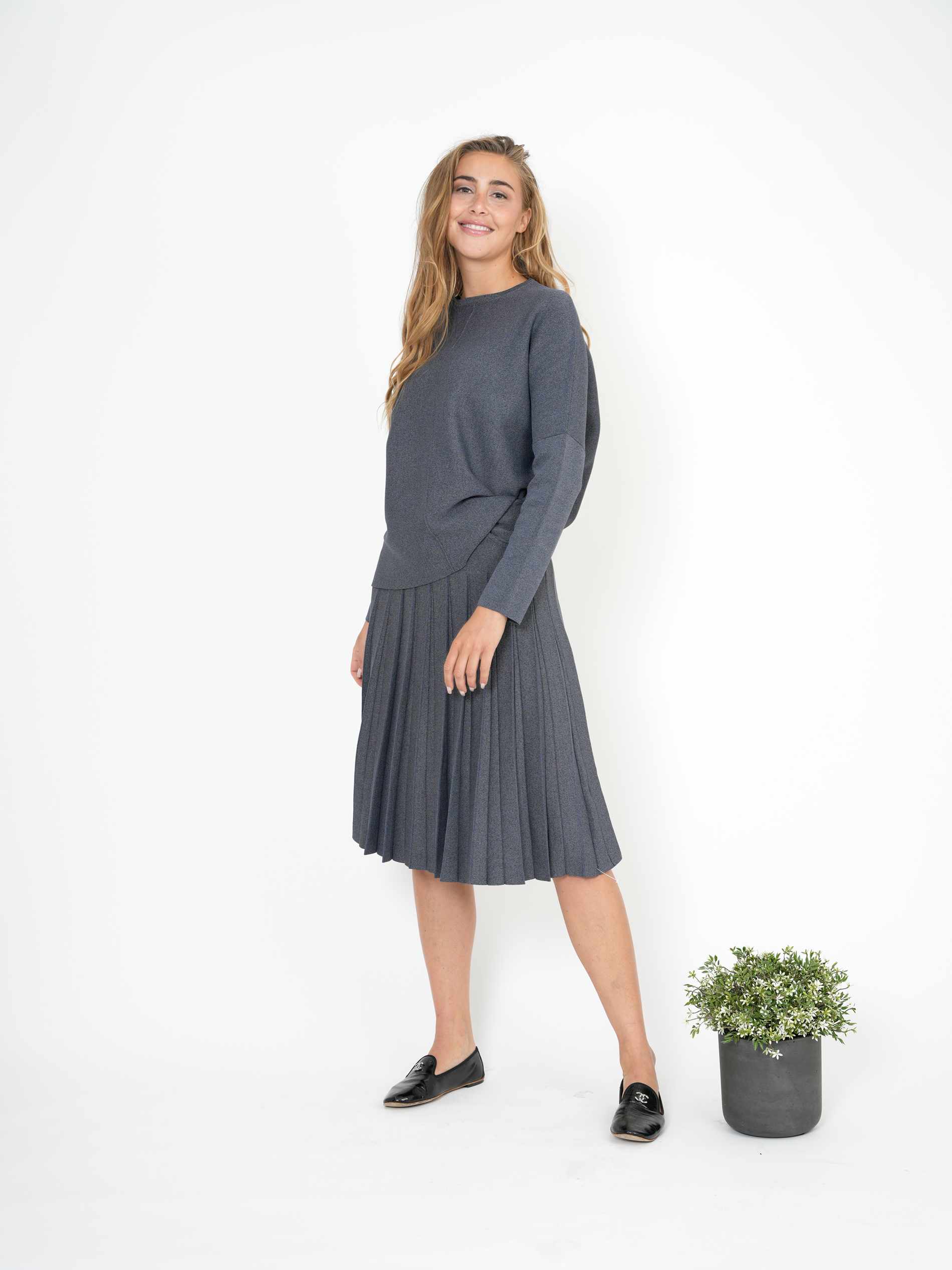 Pleated Knit Skirt in by Ginger