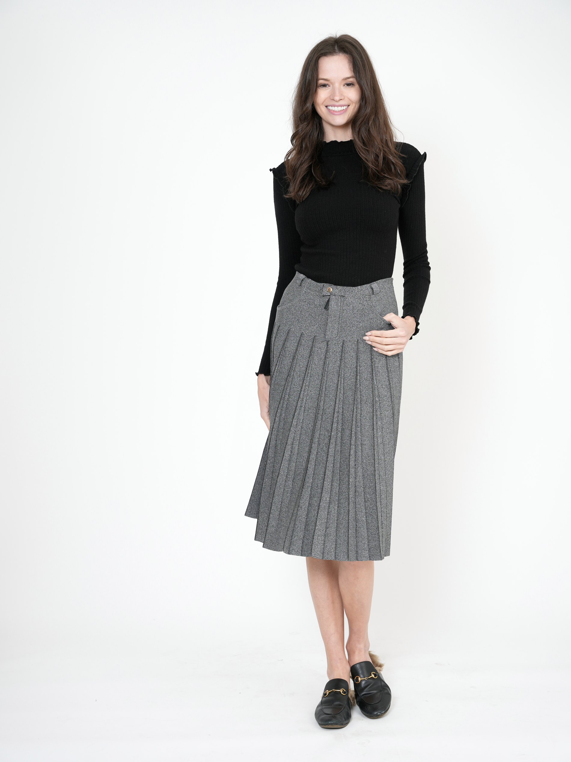 Pleated Knit Skirt in by Ginger