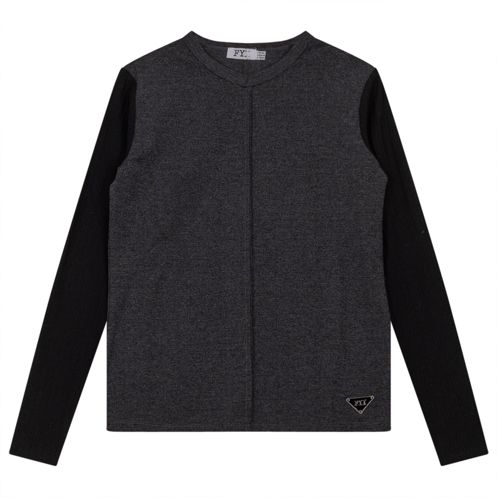 V-Neck Fine Rib Top in Black Mix by FYI