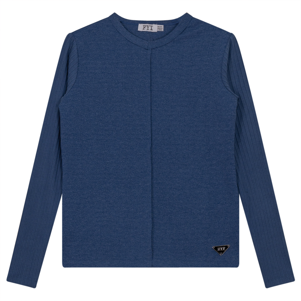 V-Neck Fine Rib Top in Denim Mix by FYI