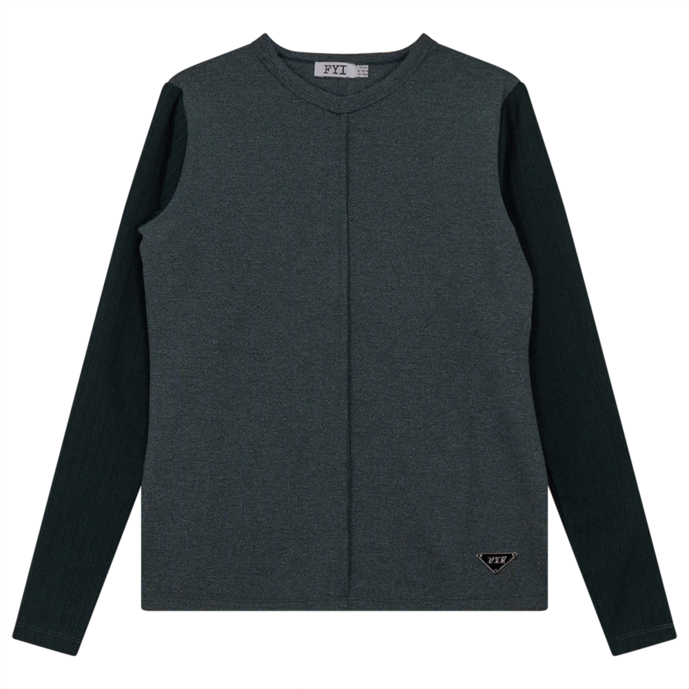 V-Neck Fine Rib Top in Forest Mix by FYI