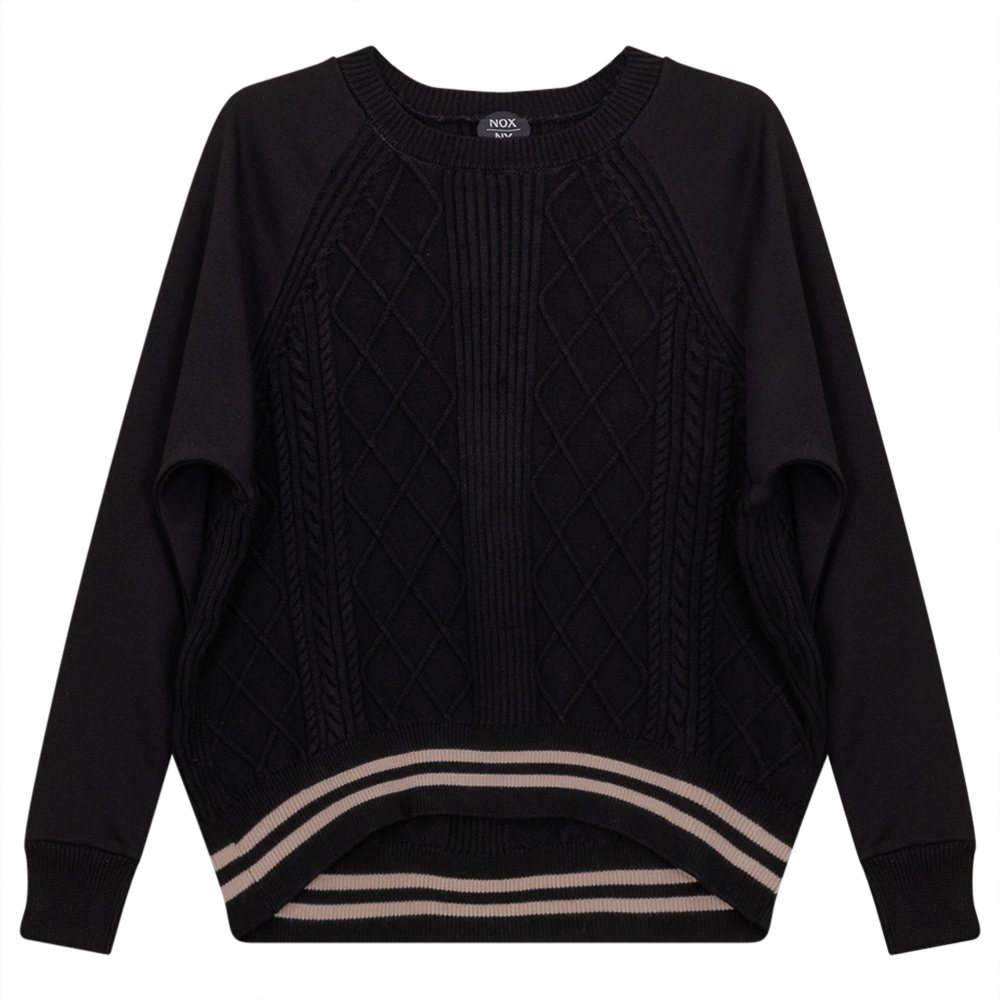 Crew Neck Raglan Sleeve Top in Black by NOX-NY