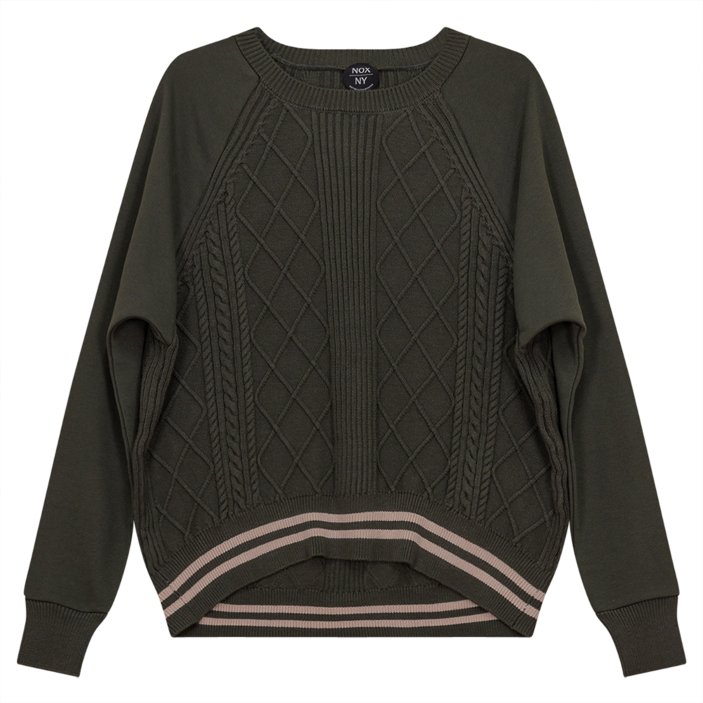 Crew Neck Raglan Sleeve Top in Olive by NOX-NY