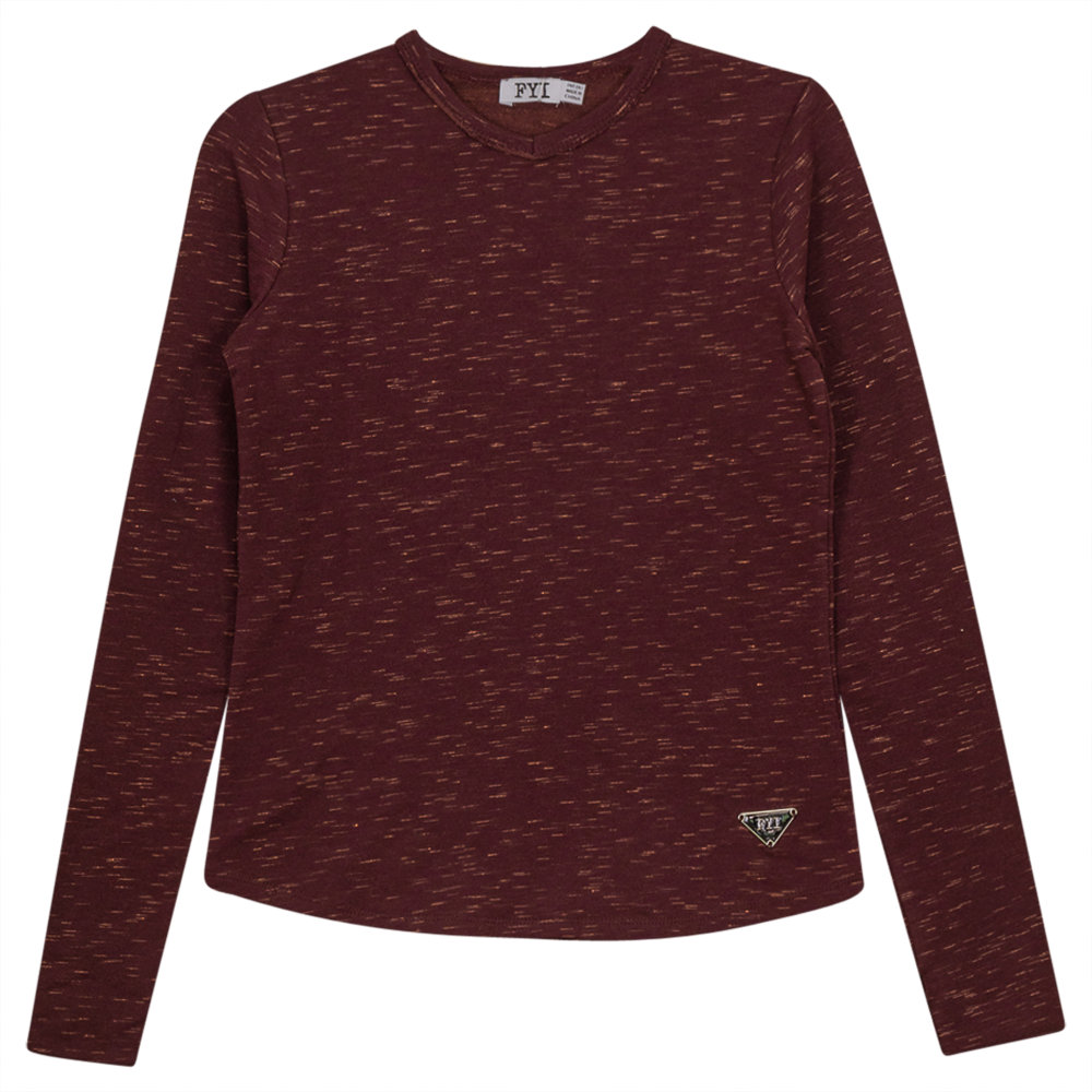 Stretch Mix V Neck Top in Burgundy by FYI