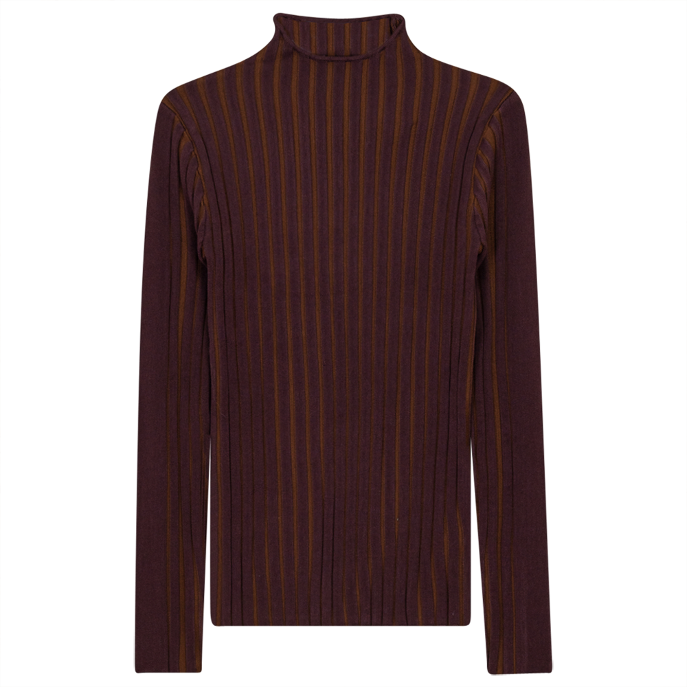 Knit Rib Funnel Neck Top in Wine by FYI