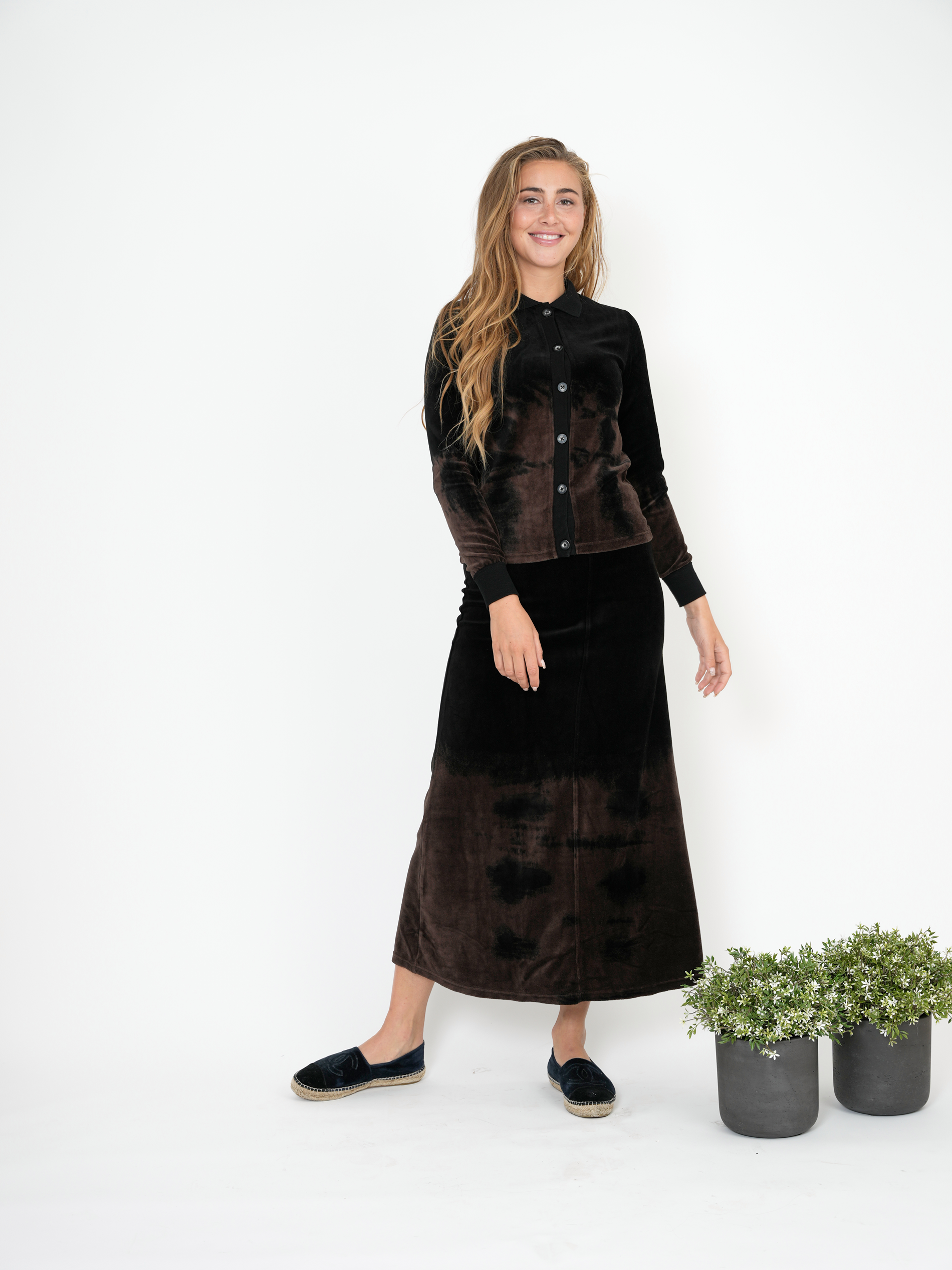 Tie Dye Cotton Velour Long Flare Skirt in by 5 Stars