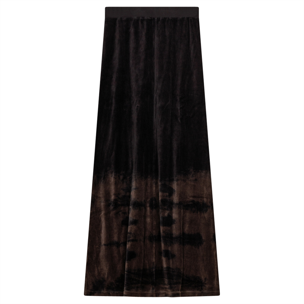 Tie Dye Cotton Velour Long Flare Skirt in Chocolate Black by 5 Stars