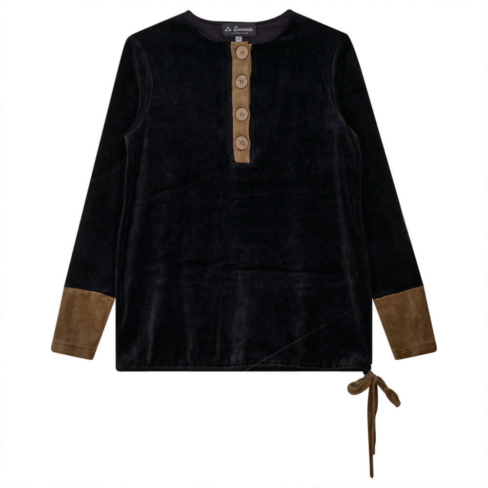 Velour Henley Contrast Maternity Top in Black by La Enceinte