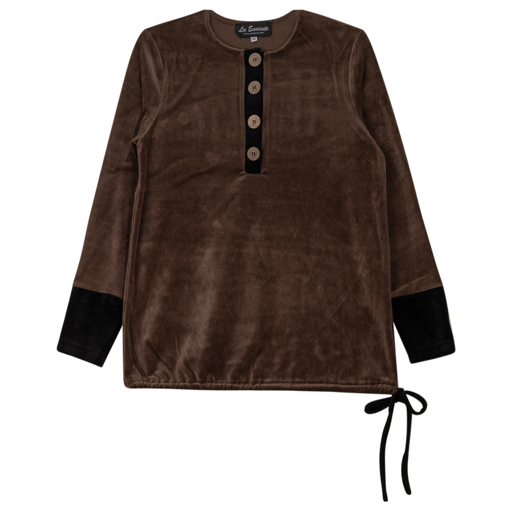 Velour Henley Contrast Maternity Top in Coffee by La Enceinte