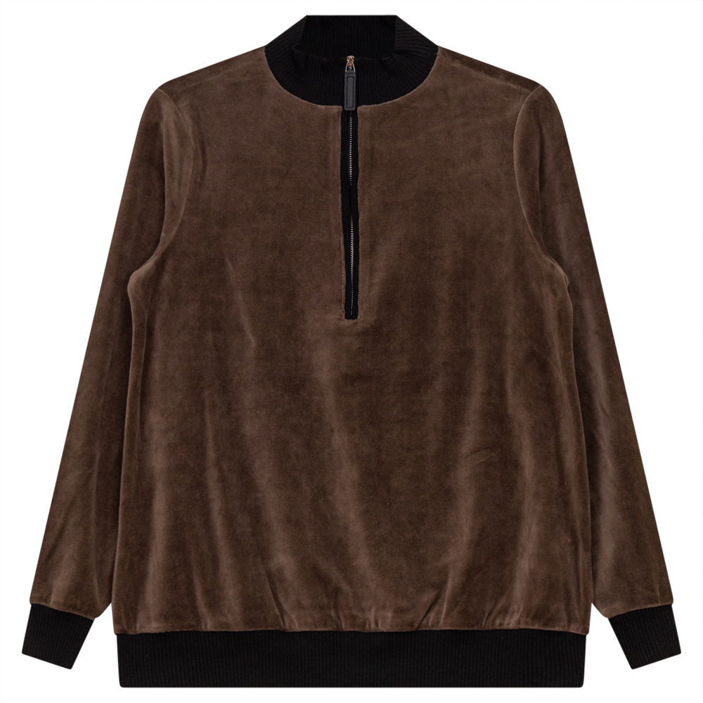 Velour Zipper Mock Neck Contrast Maternity Top in Coffee Black by La Enceinte