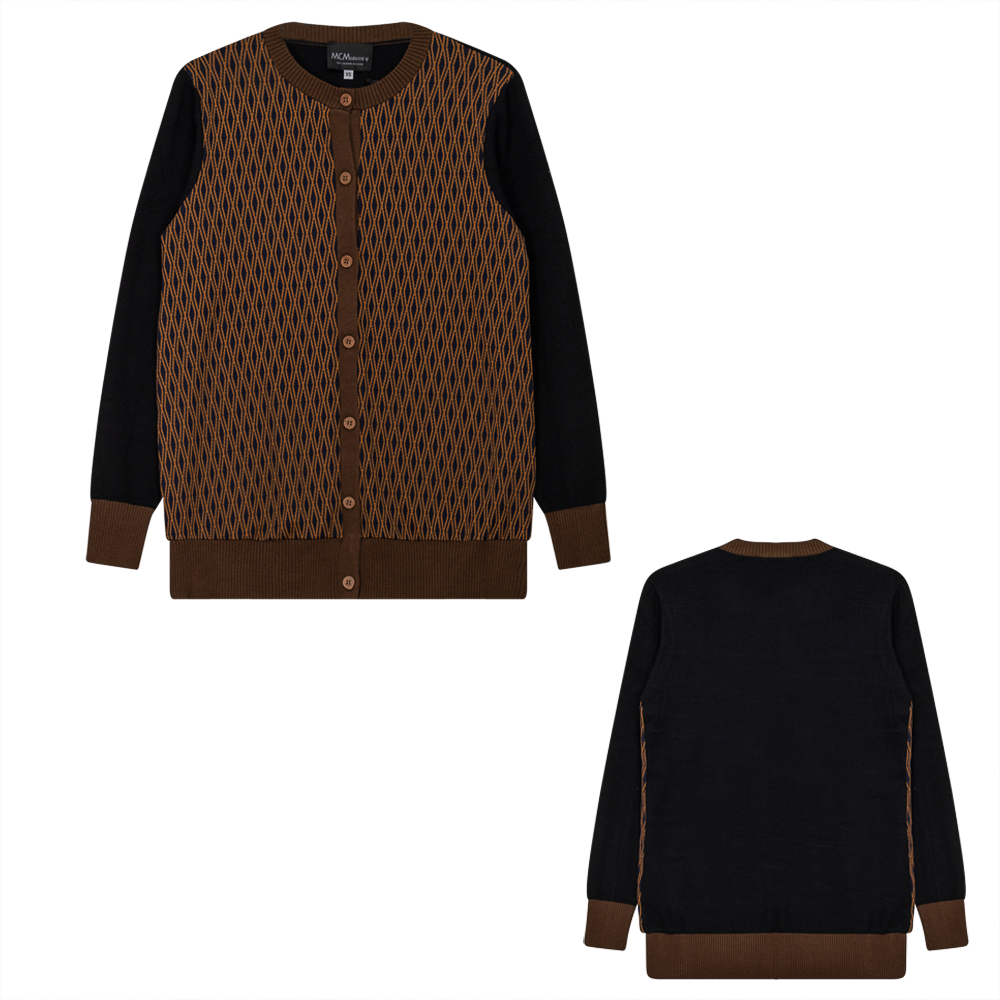 Materniity Diamond Shapped Knit Cardigan in Cognac Navy by MCM