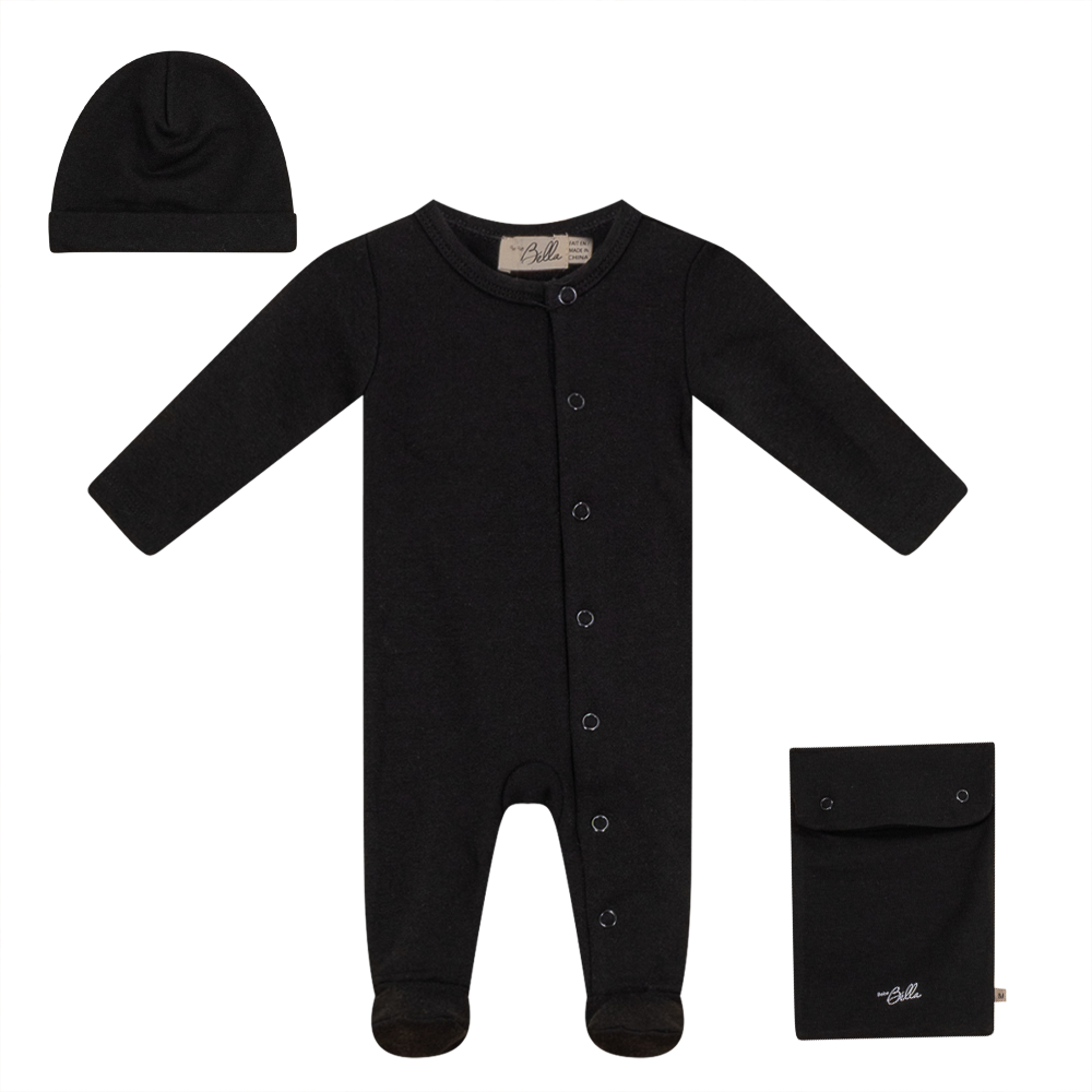 Onesie With Knitted Hat in Black by Bebe Bella