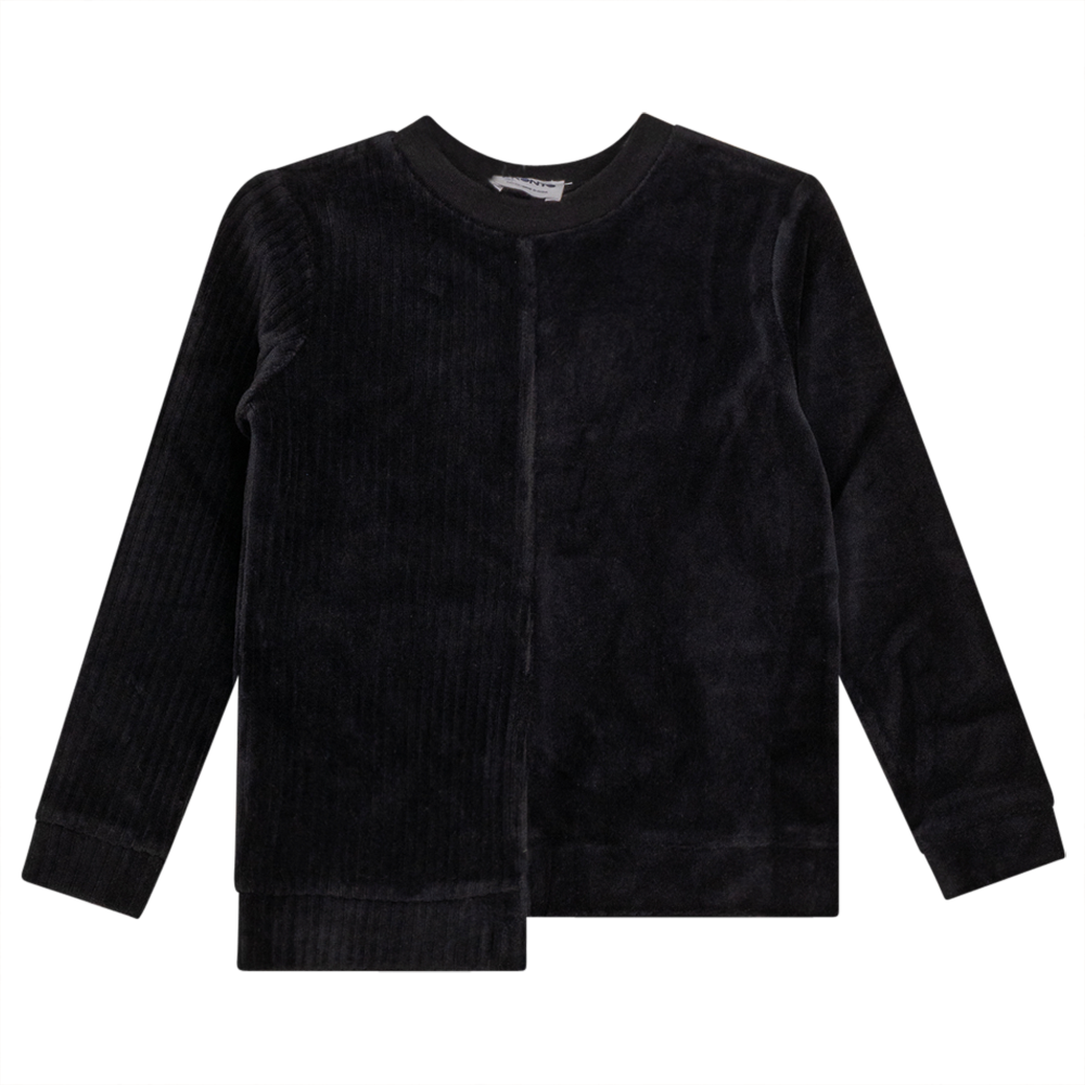 Combo Rib & Solid Velour Top in Black by Pronto