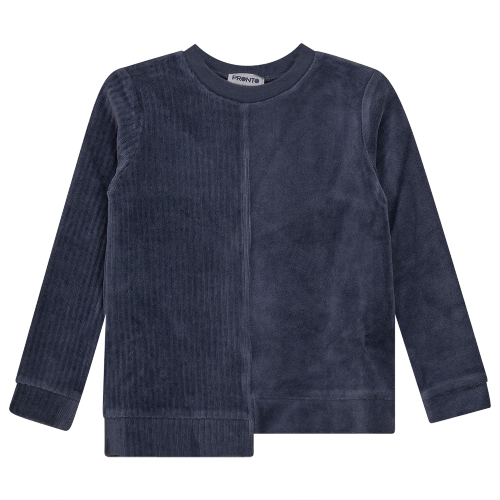 Combo Rib & Solid Velour Top in Blue by Pronto