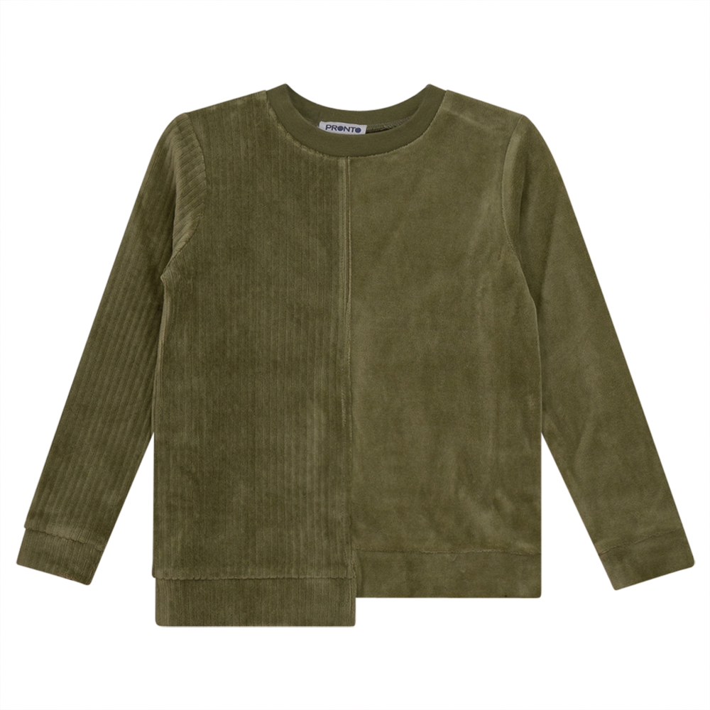 Combo Rib & Solid Velour Top in Olive by Pronto