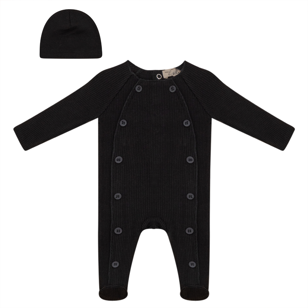 Ribbed Onesie With Fake Button Closure in Black by Bebe Bella