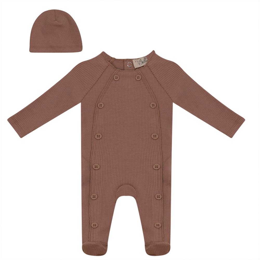Ribbed Onesie With Fake Button Closure in Dusty Rose by Bebe Bella