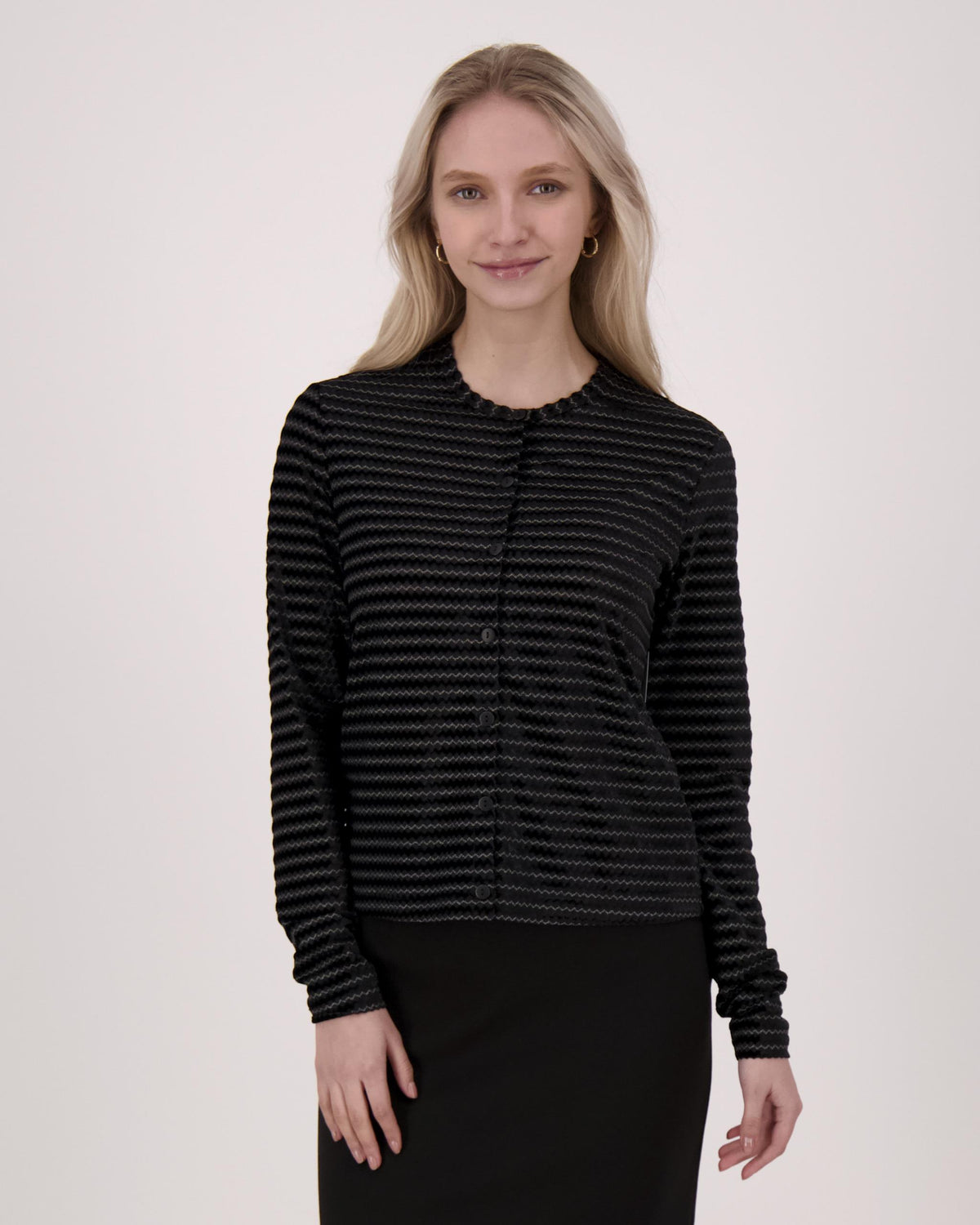 Chevron Shimmer Cardigan in Black by Vivid